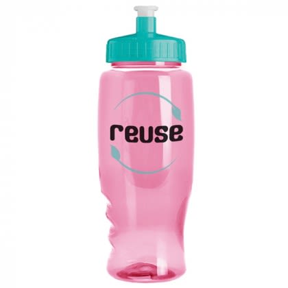 27 Oz Poly-Pure Transparent Sports Bottle - Transparent Pink with teal top